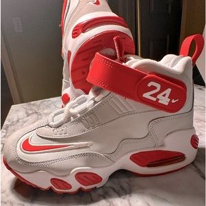 Nike Kids Red, White & Grey Air Griffey Max 1 shoes. Like new, clean, size 13.5c